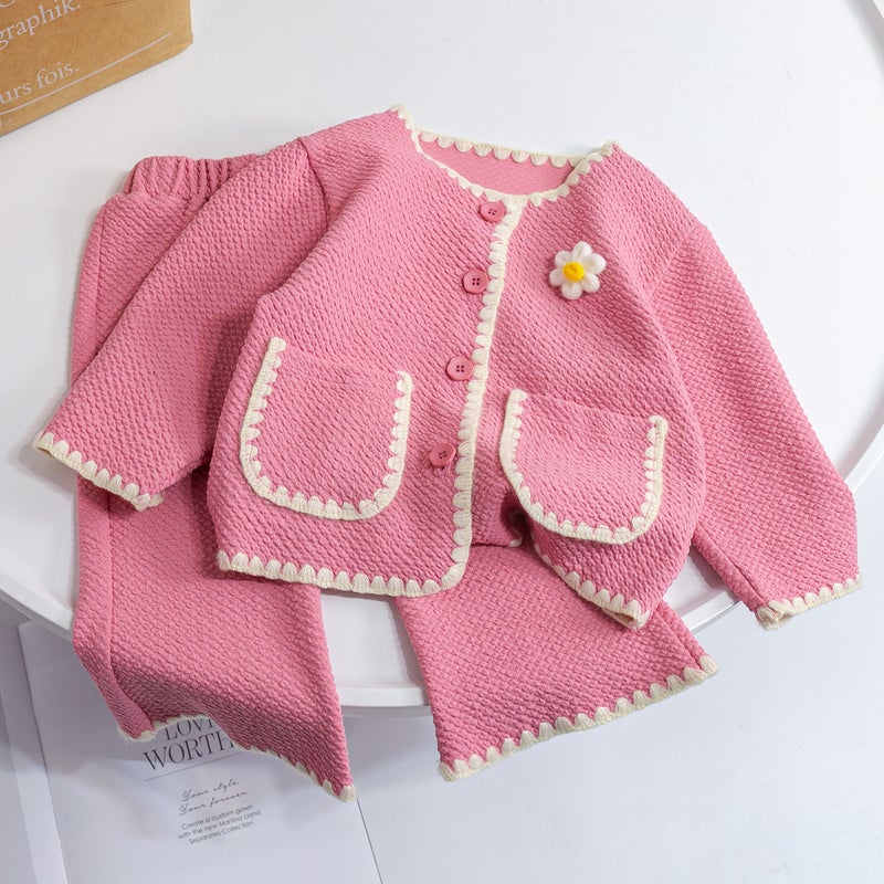 Girls Spring Chic Tweed Jacket Outfit Set Blue  - Image 3