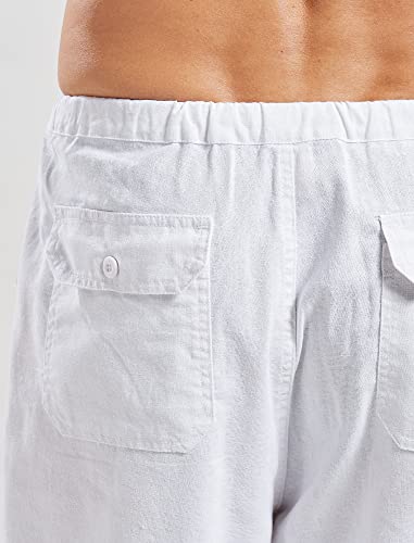 utcoco Qiuse Men's Casual Loose Fit Straight-Legs Stretchy Waist Beach Pants (Small, White) - Image 5