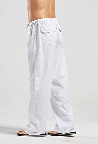 utcoco Qiuse Men's Casual Loose Fit Straight-Legs Stretchy Waist Beach Pants (Small, White) - Image 2