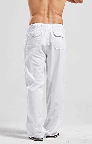 utcoco Qiuse Men's Casual Loose Fit Straight-Legs Stretchy Waist Beach Pants (Small, White) - Image 3