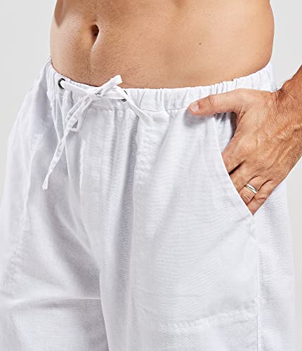 utcoco Qiuse Men's Casual Loose Fit Straight-Legs Stretchy Waist Beach Pants (Small, White) - Image 4