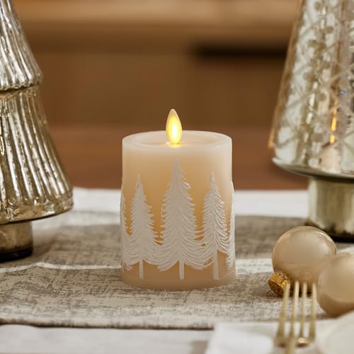 Luminara White Swan Embossed Trees Flameless LED Candle 32 x 45 Moving Flame Safe Timer Feature Real Wax Battery Operated Home Dcor - Image 3