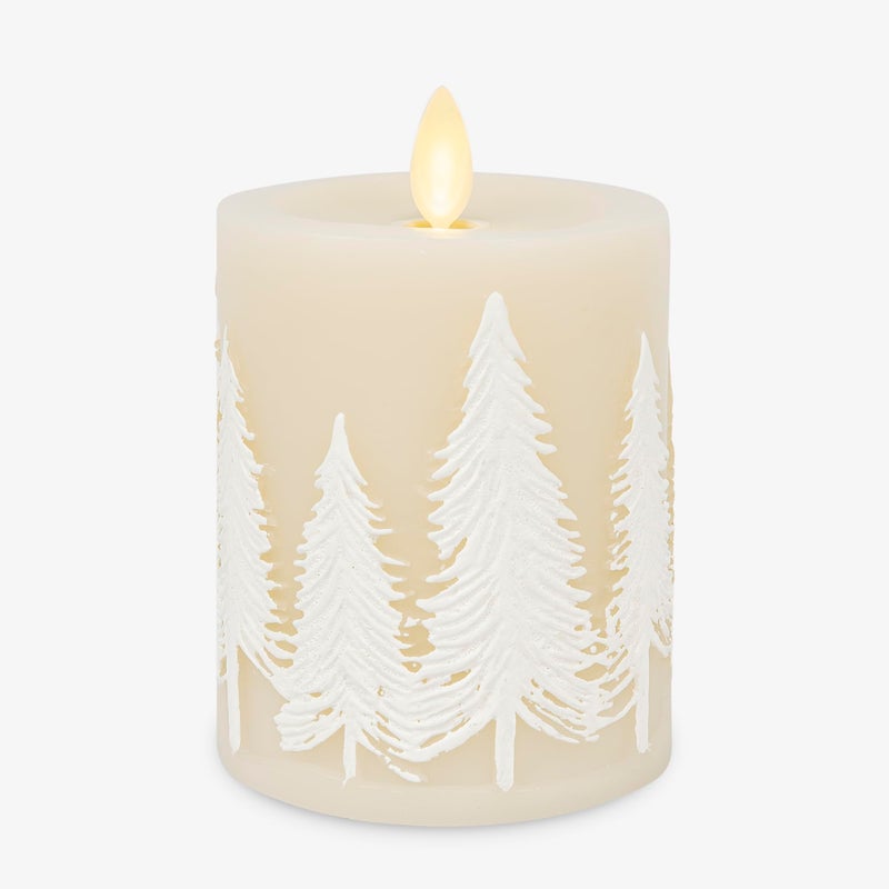 Luminara White Swan Embossed Trees Flameless LED Candle 32 x 45 Moving Flame Safe Timer Feature Real Wax Battery Operated Home Dcor - Image 2