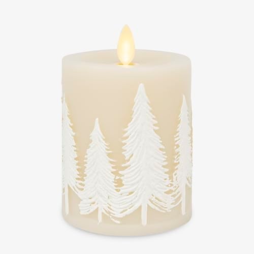 Luminara White Swan Embossed Trees Flameless LED Candle 32 x 45 Moving Flame Safe Timer Feature Real Wax Battery Operated Home Dcor - Image 1