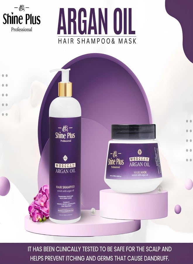 HB Shine Plus Professional Moroccan Argan Oil Hair Shampoo & Hair Mask Combo | Frizz Control, Smoothness & Shine | Sulphate & Paraben Free | For Dry & Treated Hair | 500ml Shampoo + 500ml Hair Mask - Image 2