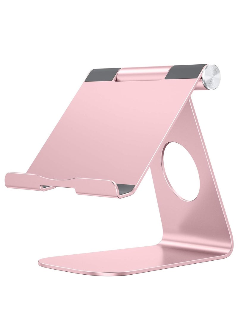 Metal iPad Stand, Foldable Tablet Holder, Adjustable Mobile Phone Holder Compatible with iPad, iPad Air/Mini, iPad Pro, Samsung Tab and More (Pink) - Image 1