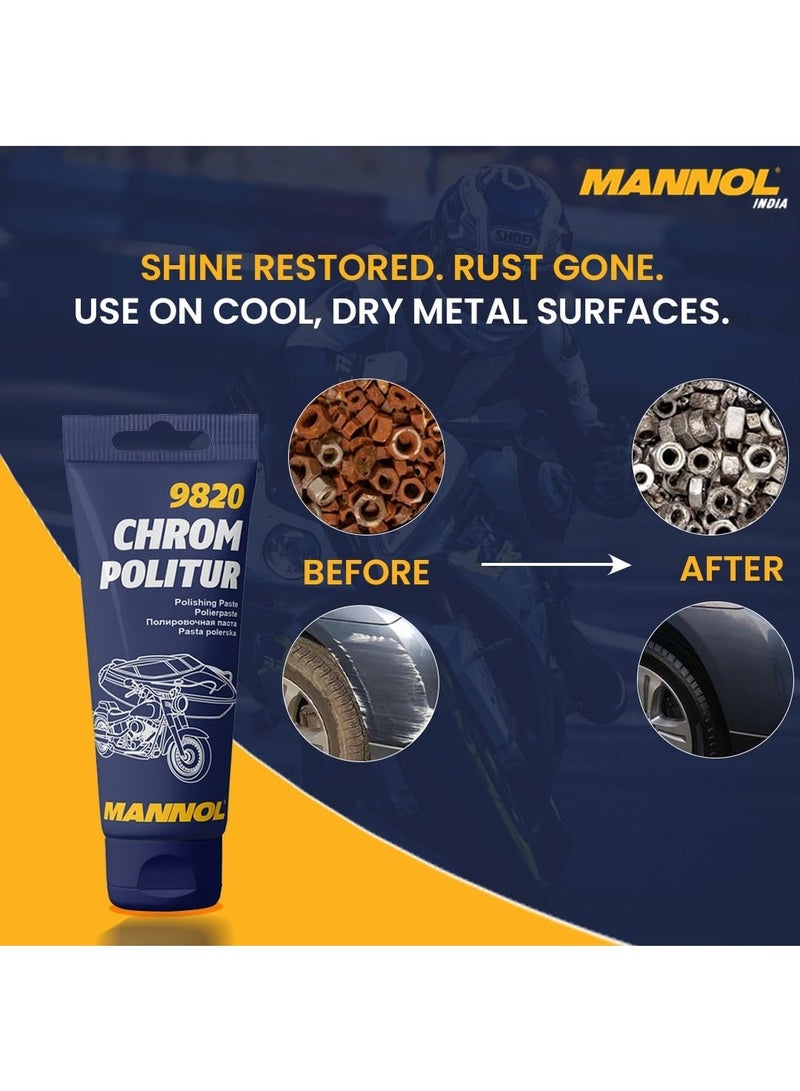 MANNOL 9820 CHROM POLITUR (100ml) FOR CLEANING AND POLISHING | REMOVES RUST,STAINS, MICRO-SCRATCHES - Image 2