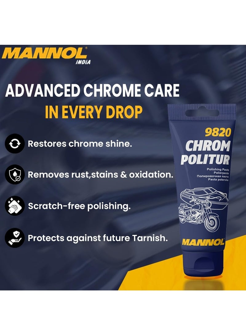 MANNOL 9820 CHROM POLITUR (100ml) FOR CLEANING AND POLISHING | REMOVES RUST,STAINS, MICRO-SCRATCHES - Image 3