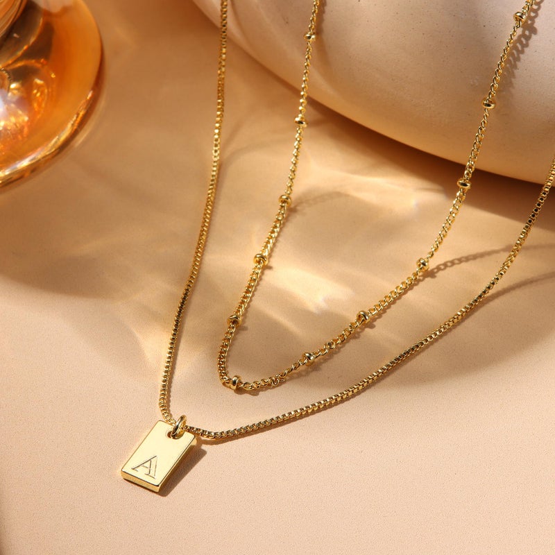 Krfy Layered Initial Necklaces for Women 14K Gold Plated Letter A Necklace Dainty Gold Name Necklace Personalized Initial Tag Pendant Necklace for Women Trendy Gold Jewelry - Image 2
