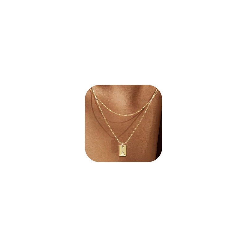 Krfy Layered Initial Necklaces for Women 14K Gold Plated Letter A Necklace Dainty Gold Name Necklace Personalized Initial Tag Pendant Necklace for Women Trendy Gold Jewelry - Image 1