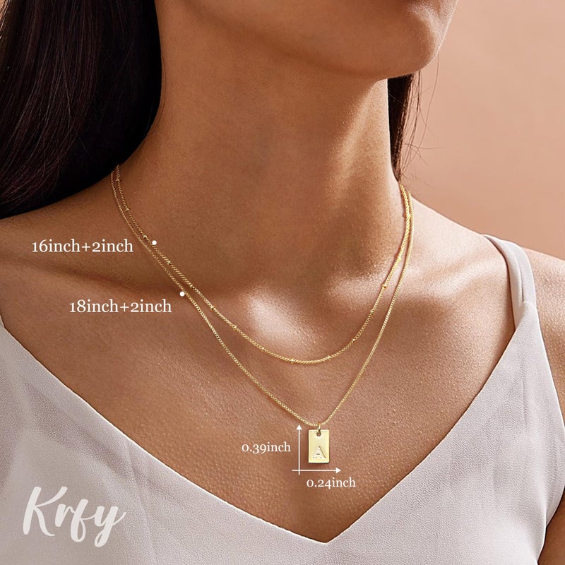 Krfy Layered Initial Necklaces for Women 14K Gold Plated Letter A Necklace Dainty Gold Name Necklace Personalized Initial Tag Pendant Necklace for Women Trendy Gold Jewelry - Image 4