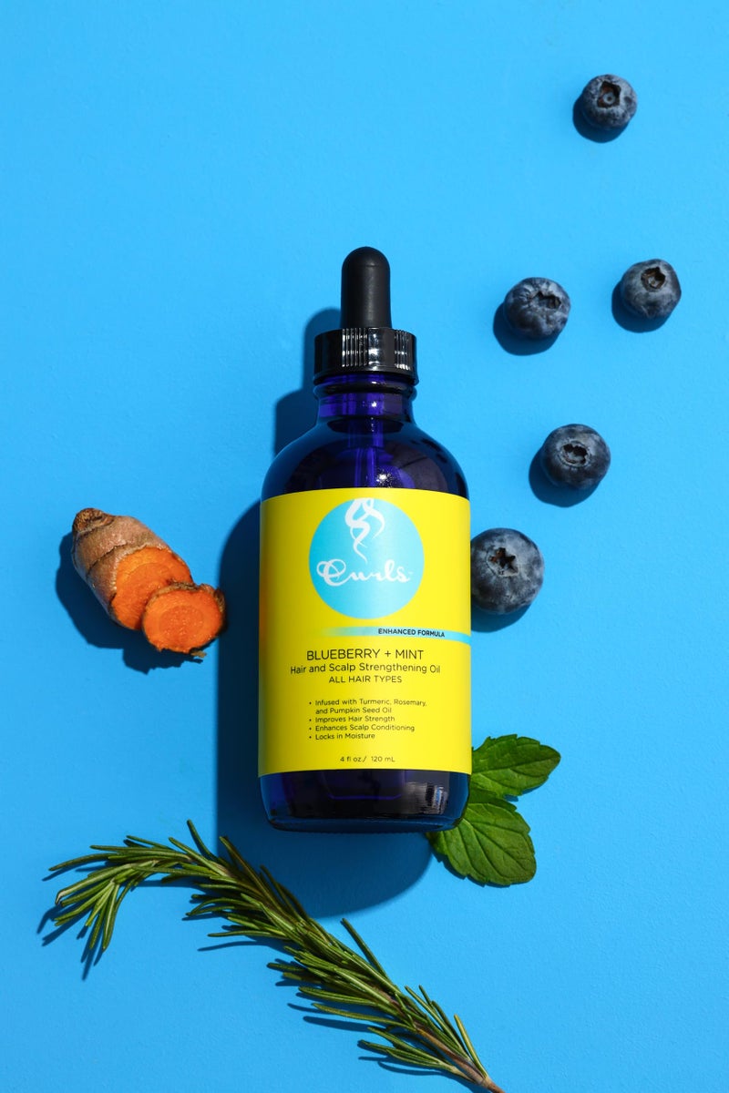 Curls Blueberry Bliss Blueberry & Mint Hair and Scalp Strengthening Oil - 4 oz, Root-Penetrating Hair Oil with Turmeric, Rosemary & Pumpkin Seed Oil, Hair and Scalp Treatment Oil, All Hair Types - Image 3