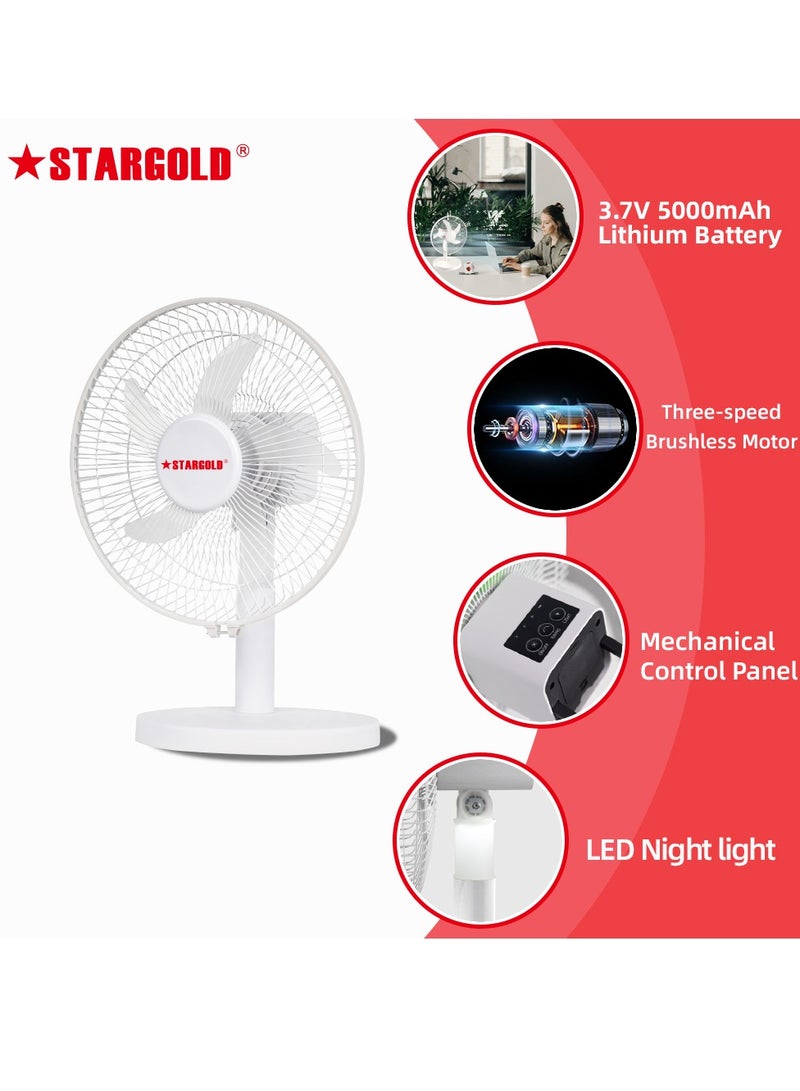 ستارجولد مروحة صغيرة محمولة 10 بوصة، منخفضة الضوضاء، 3 سرعات قابلة لإعادة الشحن، بطارية ليثيوم 5000 مللي أمبير في الساعة - Image 2