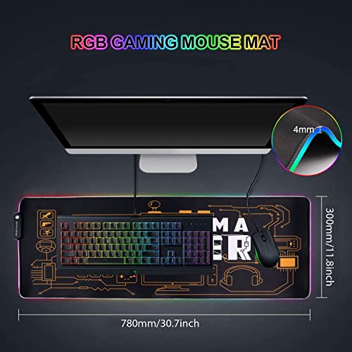 Speed RGB Gaming Mouse Pad, Soft Glowing 14 LED Modes, Gaming Desk Keyboard Pad, Mouse Mat, Non-Slip Rubber Base - 78x30 cm - I am a Gamer Quote - Image 2