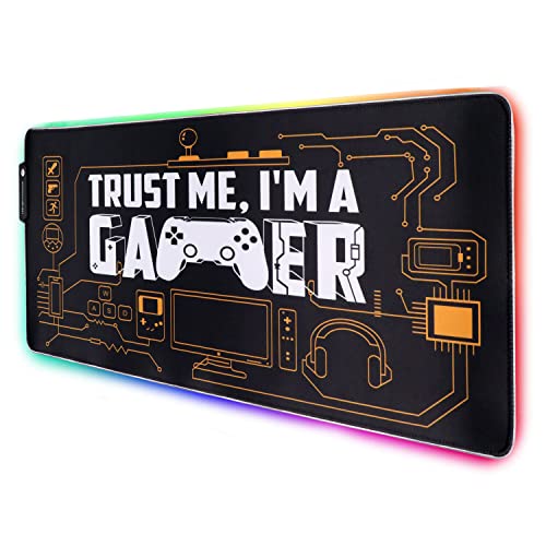 Speed RGB Gaming Mouse Pad, Soft Glowing 14 LED Modes, Gaming Desk Keyboard Pad, Mouse Mat, Non-Slip Rubber Base - 78x30 cm - I am a Gamer Quote - Image 1