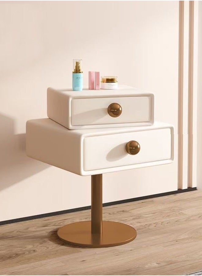 fashionhome Multipurpose Use Modern Minimalist Design Solid Wood Bedside Table with Microfiber Leather Wrapped Two Drawers Durable Stainless Steel Base Nightstand Creative Rotating Bedroom Storage Cabinet for Living Room Bedroom 40x40x60 cm  - Image 2