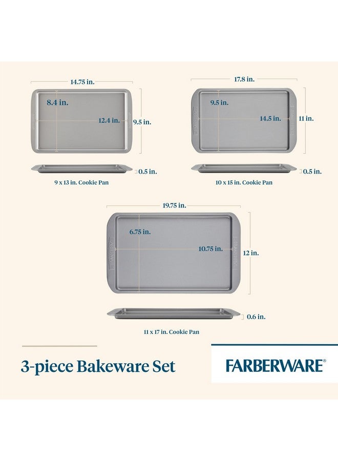 فاربرواير صواني خبز بسكويت غير لاصقة من فاربروير، مجموعة من 3 قطع، رمادي - Image 1
