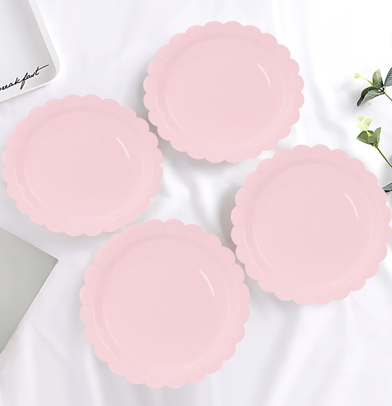 HEIPINIUYE 50 Pieces Light Pink Paper Plates 7 Inch Pink Scalloped Plates Disposable Dinner Plates for Wedding Baby Shower Birthday Party Dessert Plates - Image 5