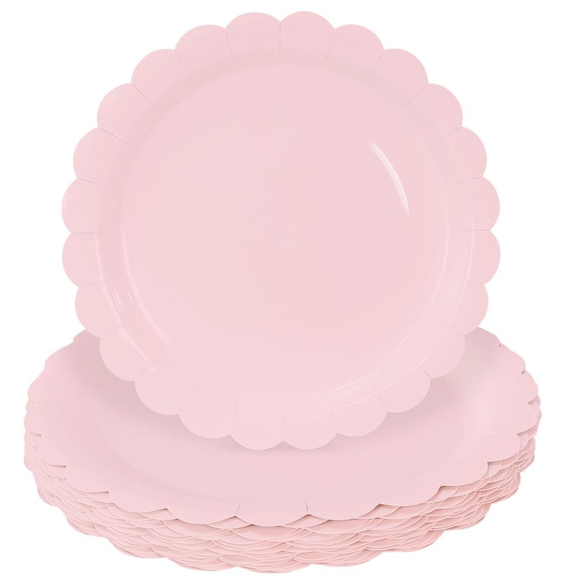 HEIPINIUYE 50 Pieces Light Pink Paper Plates 7 Inch Pink Scalloped Plates Disposable Dinner Plates for Wedding Baby Shower Birthday Party Dessert Plates - Image 1