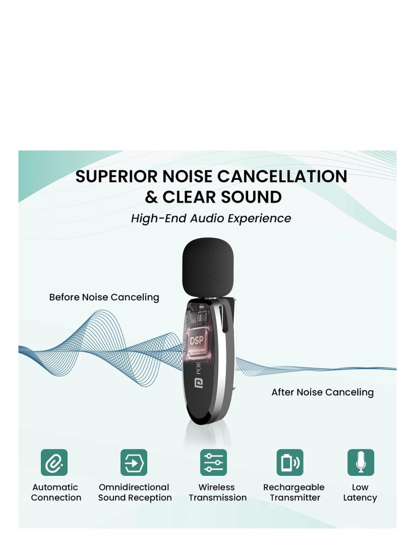 Portronics - Portronics Dash 7 omnidirectional type C wireless microphone, noise cancellation, plug and play, lapel wireless mic for video recording, supports type C android, iPhone, camera, laptop - Image 1