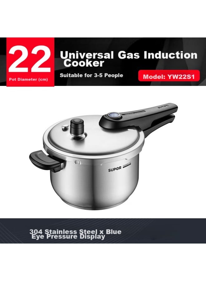 Supor Blue Eye 304 Stainless Steel Pressure Cooker, 22cm High Pressure Cooker, Compatible With Gas And Induction Stoves, Yw22s1 - Image 2