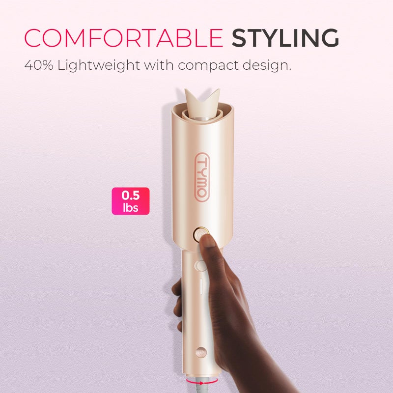 TYMO Automatic Rotating Curling Iron - TYMO CURLPRO Beach Waves Curling Wand, Portable Hair Curler, 500 Million Ionic, Dual Voltage & Lightweight for Travel, Ceramic Coating, 1 Inch, Peach - Image 4