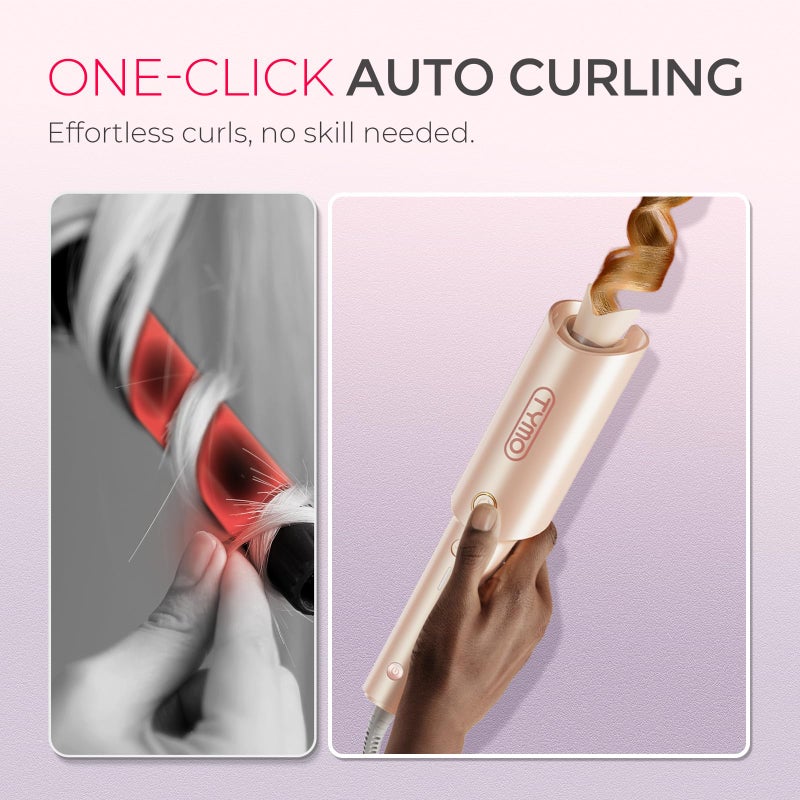 TYMO Automatic Rotating Curling Iron - TYMO CURLPRO Beach Waves Curling Wand, Portable Hair Curler, 500 Million Ionic, Dual Voltage & Lightweight for Travel, Ceramic Coating, 1 Inch, Peach - Image 2