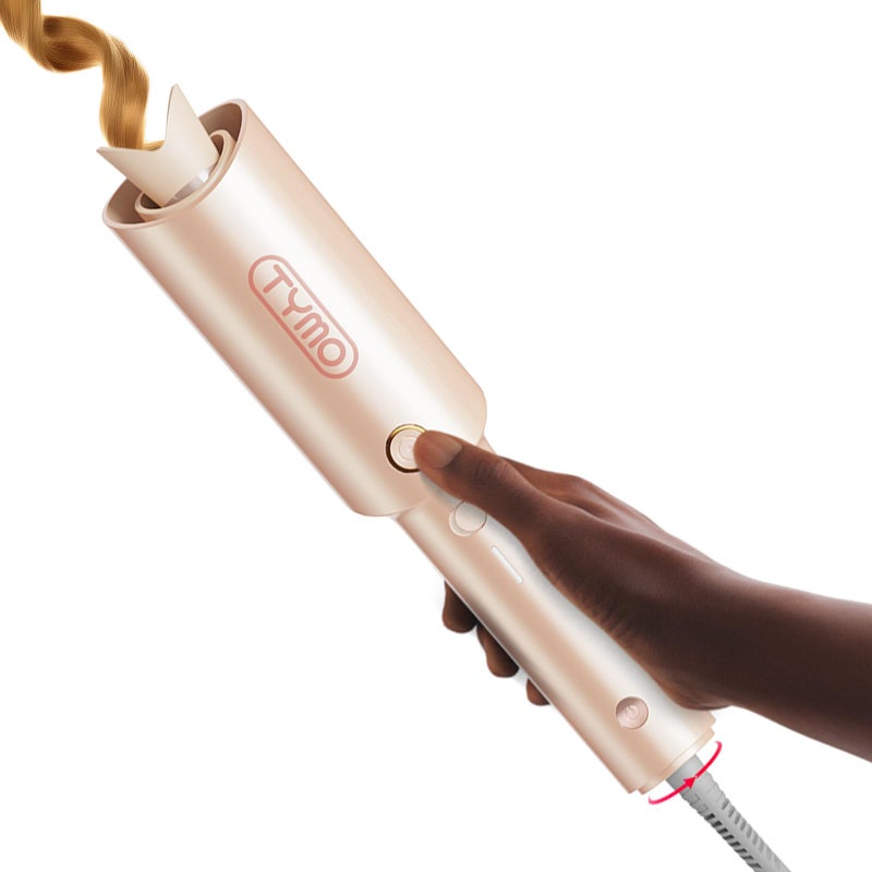 TYMO Automatic Rotating Curling Iron - TYMO CURLPRO Beach Waves Curling Wand, Portable Hair Curler, 500 Million Ionic, Dual Voltage & Lightweight for Travel, Ceramic Coating, 1 Inch, Peach - Image 1