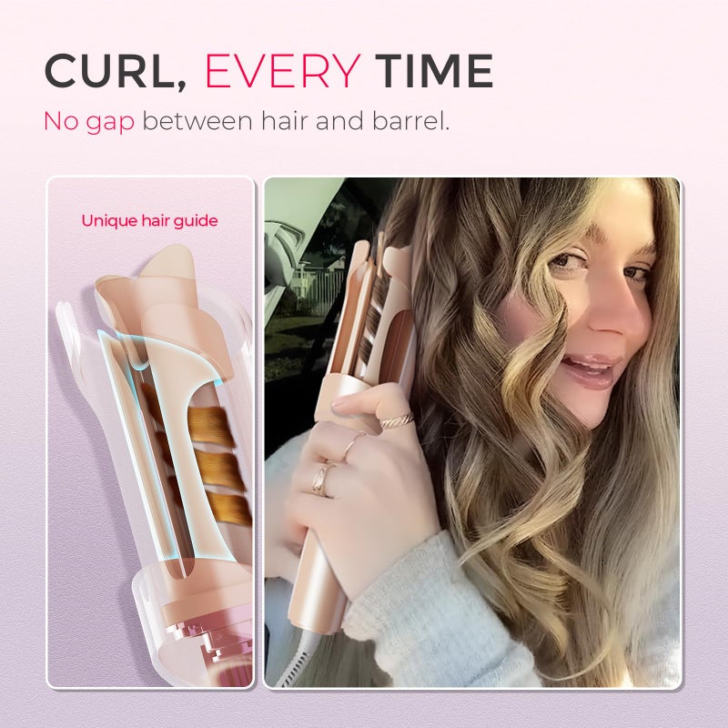 TYMO Automatic Rotating Curling Iron - TYMO CURLPRO Beach Waves Curling Wand, Portable Hair Curler, 500 Million Ionic, Dual Voltage & Lightweight for Travel, Ceramic Coating, 1 Inch, Peach - Image 5