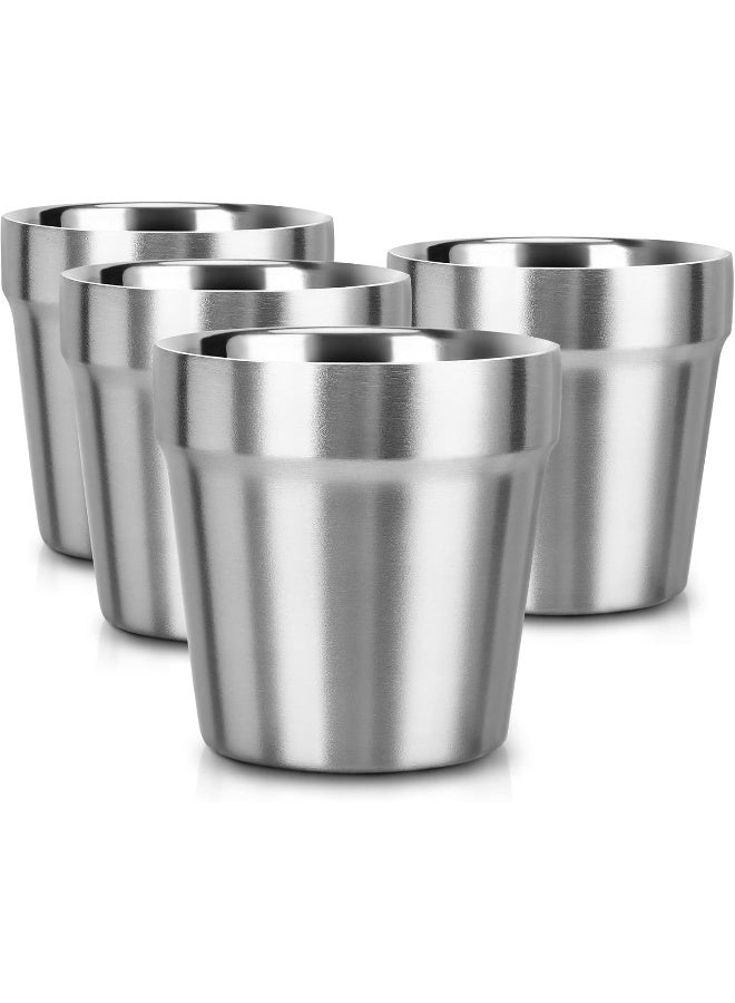 Beasea Mini Stainless Steel Cups, 6 oz Set of 4 Metal Drinking Cups, Stackable 304 Stainless Steel Cups Double Wall Small Metal Insulated Drinking Cups Glasses for Home Restaurant Party Camping - Image 1