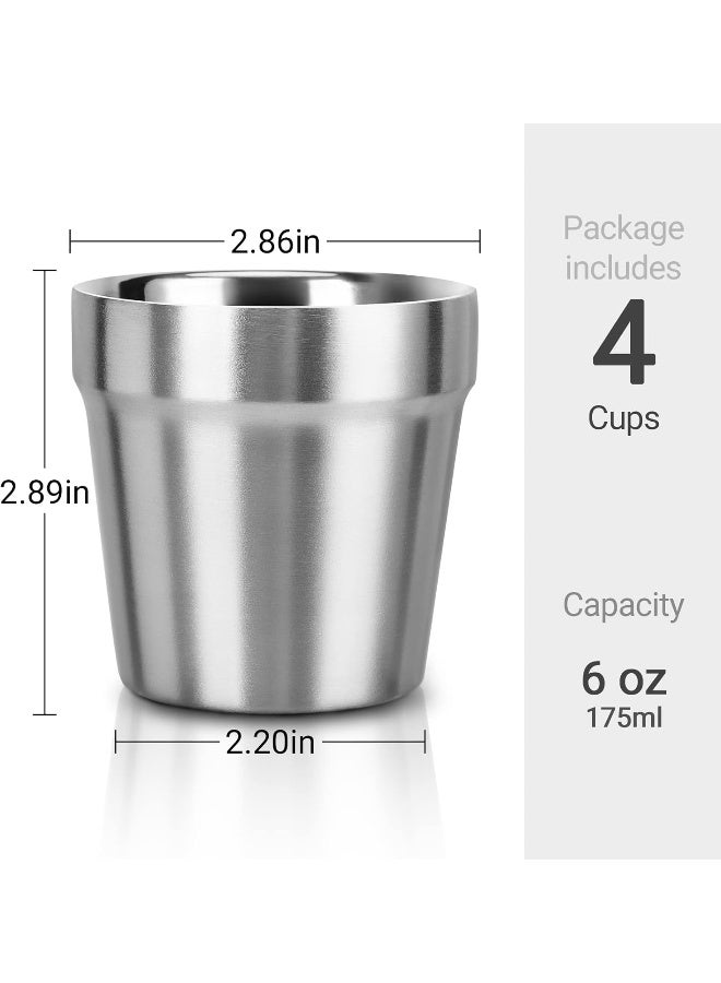 Beasea Mini Stainless Steel Cups, 6 oz Set of 4 Metal Drinking Cups, Stackable 304 Stainless Steel Cups Double Wall Small Metal Insulated Drinking Cups Glasses for Home Restaurant Party Camping - Image 3
