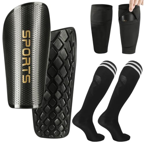 Optifit® Kids Shin Guards Set of 3 EVA Cushioning Shin Guards Shine Guards Sleeve and Knee High Compression Socks Teens Kids Sport Shin Guards Set - Image 1