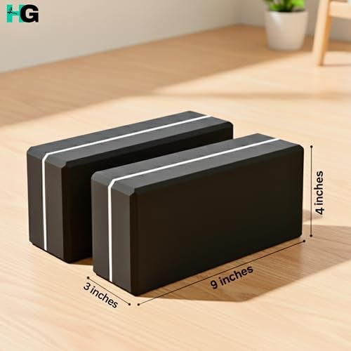 HOMEGALLEY Yoga Blocks for Beginners Yoga Blocks Pack of 2 with Belt for Exercise High Density Eva Exercise Block Pair to Improve Strength, Balance, Stretching for Women and Men, Black - Image 2