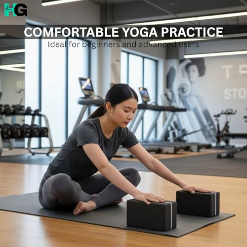 HOMEGALLEY Yoga Blocks for Beginners Yoga Blocks Pack of 2 with Belt for Exercise High Density Eva Exercise Block Pair to Improve Strength, Balance, Stretching for Women and Men, Black - Image 4