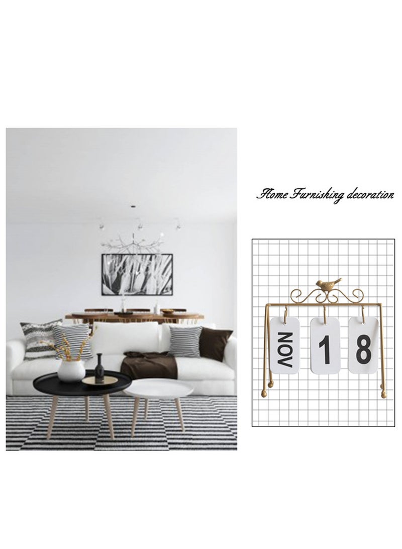 SYOSI Portable Desk Calendar Metal Perpetual Calendar Flip Desk Calendar Bird Iron Calendar Desktop Standing Desk CalendarWhite, Black, Gold 8.6x3.7x8.2 Desk Calendar Gift Color: Gold  - Image 5
