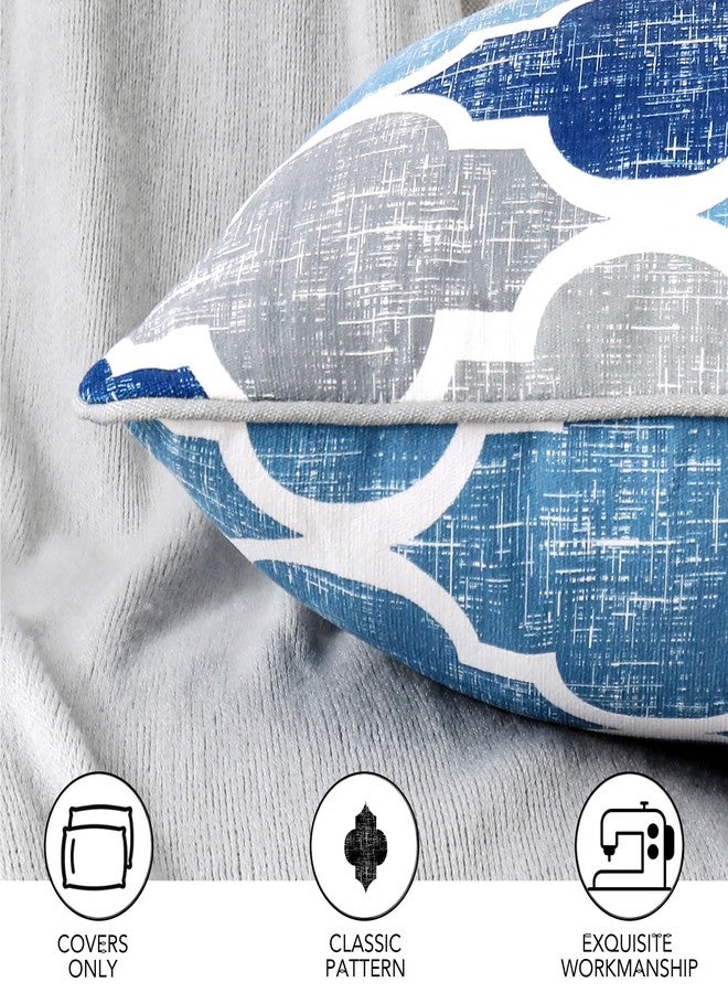 Beauoop Throw Pillowcover Soft Chenille Print Moroccan Geometric 2-Sided Pattern Blue and Gray Decorative Velvet Square Cushion Covers Standard Pillowcase Couch Sofa Bed Men/Women 18x18 Inch, Set of 2 - Image 5