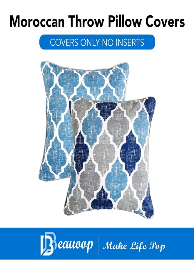 Beauoop Throw Pillowcover Soft Chenille Print Moroccan Geometric 2-Sided Pattern Blue and Gray Decorative Velvet Square Cushion Covers Standard Pillowcase Couch Sofa Bed Men/Women 18x18 Inch, Set of 2 - Image 3