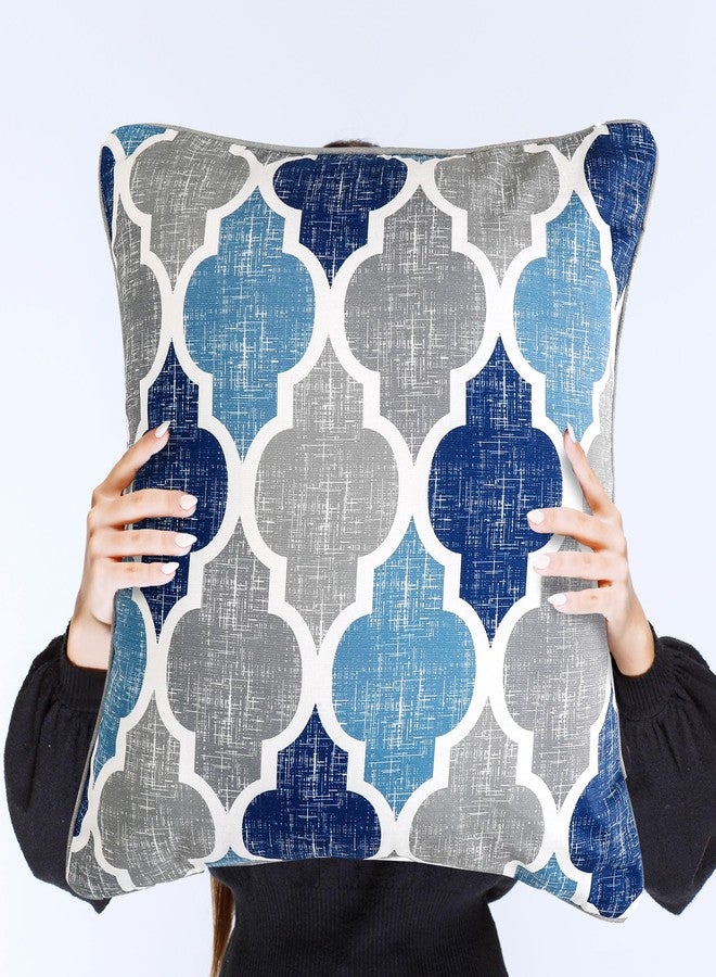 Beauoop Throw Pillowcover Soft Chenille Print Moroccan Geometric 2-Sided Pattern Blue and Gray Decorative Velvet Square Cushion Covers Standard Pillowcase Couch Sofa Bed Men/Women 18x18 Inch, Set of 2 - Image 2