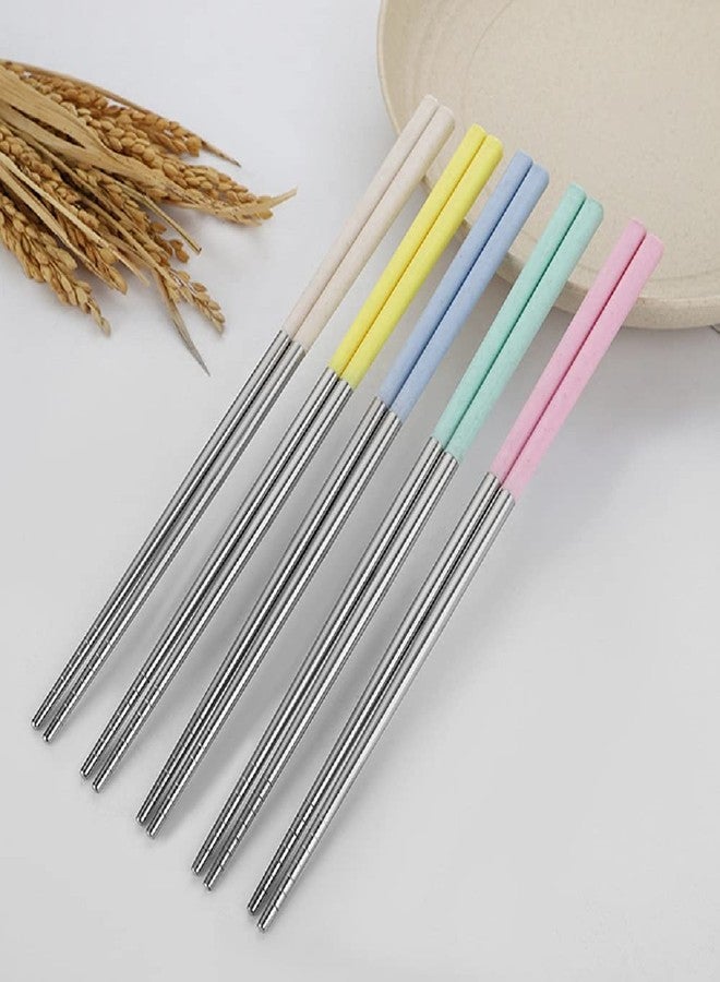 AKRIZA 5 Pair Spiral Wheat Stainless Steel Chopsticks Floral Design Wheat Straw Hand Grip - Image 2