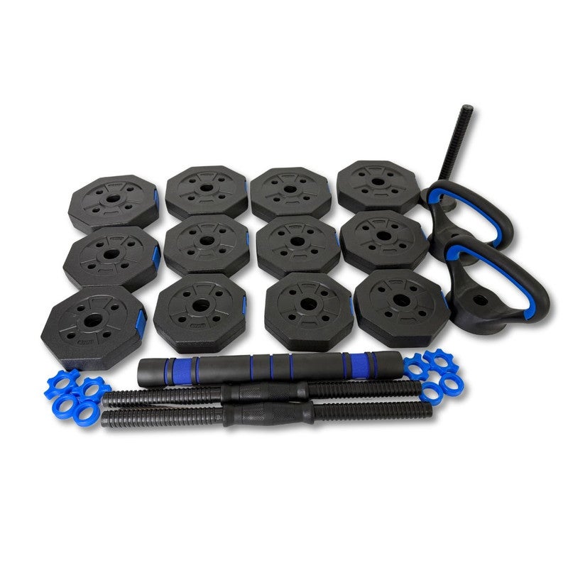 DEXO مجموعة دمبل قابلة للتعديل 6 في 1 بوزن 20 كجم - متعددة الوظائف للتمارين المنزلية والصالة الرياضية بتصميم ثماني الأضلاع غير المتدحرج، تتحول إلى باربل، كيتلبل، ومقعد ضغط - Image 4