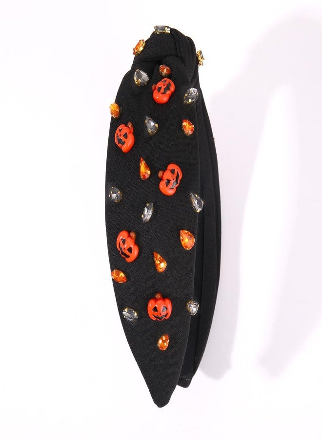 YAHPERN 2PCS Halloween Headbands for Women Halloween Accessories Spooky Pumpkin Candy Corn Ghost Knotted Headband Embellished Rhinestone Wide Top Knot Headband halloween Outfits Gifts - Image 5
