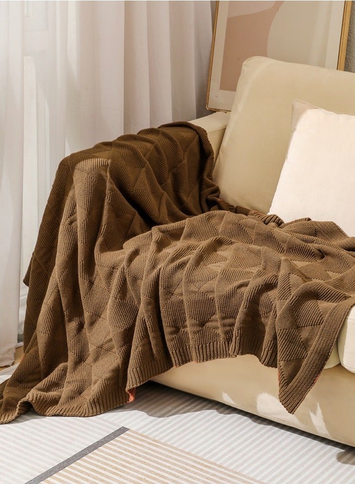 Loquat Solid Color Waffle Pattern Knitted Soft Throw Blanket Keep Warm Brown - Image 1