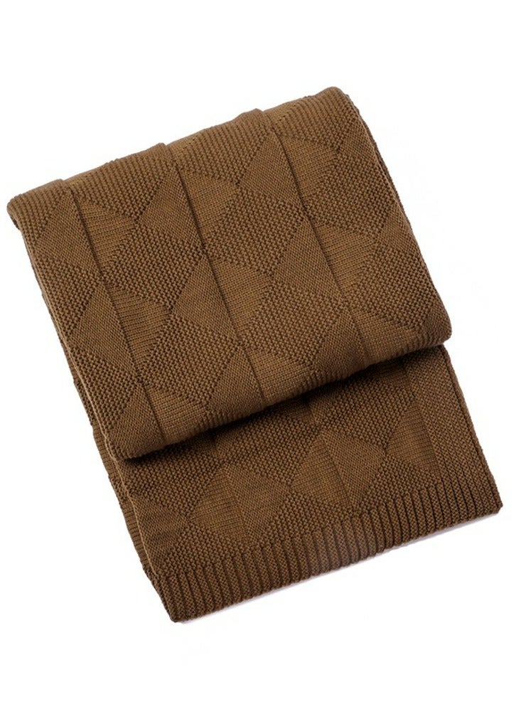 Loquat Solid Color Waffle Pattern Knitted Soft Throw Blanket Keep Warm Brown - Image 4