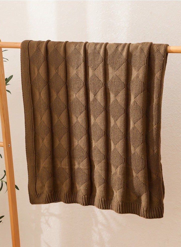 Loquat Solid Color Waffle Pattern Knitted Soft Throw Blanket Keep Warm Brown - Image 2