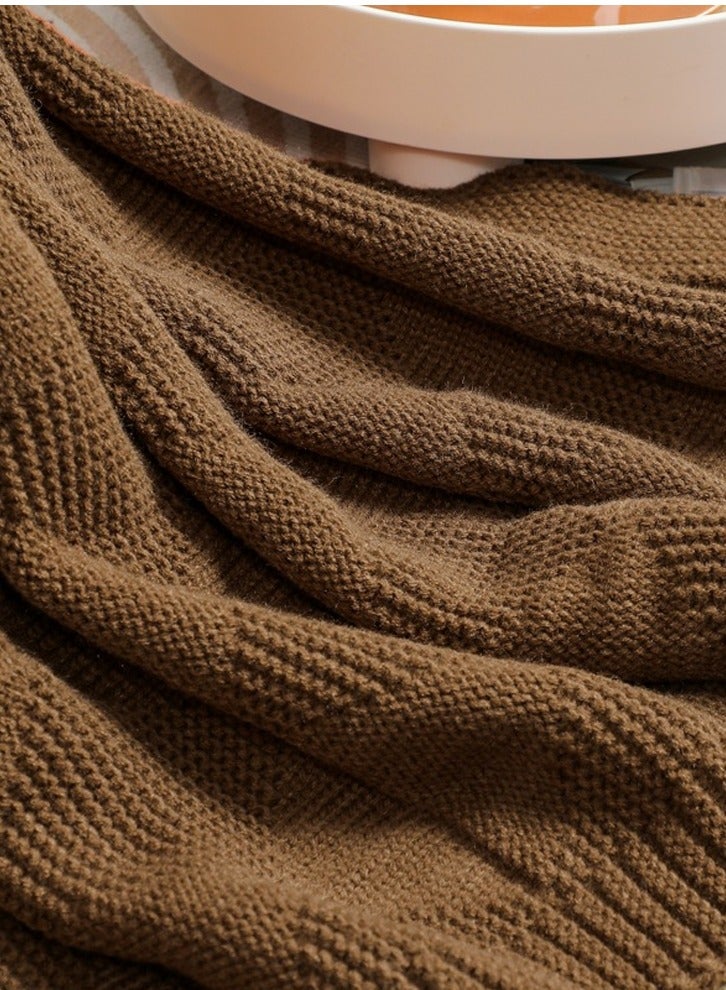 Loquat Solid Color Waffle Pattern Knitted Soft Throw Blanket Keep Warm Brown - Image 3