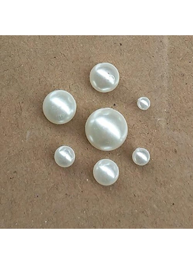 Chenkou Craft random 1900pcs Assorted 7 Sizes (3/4/5/6/7/8/10mm) Imitation Half Pearl Flatback Bead Scrapbook Craft DIY Loose Beads + Plastic Box (Beige) - Image 2