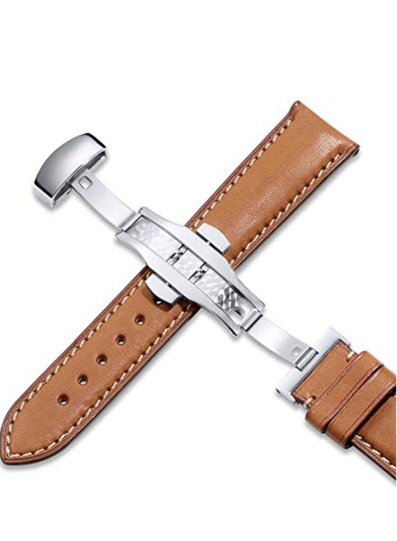 TWEGGON Leather Strap 22MM Band Compatible with Huawei Watch GT 4 46mm/ GT 3/Watch 3 Series/ GT2 46MM/ Huawei Watch 4 pro 48mm and Compatible with All 22mm width pins Brown - Image 2