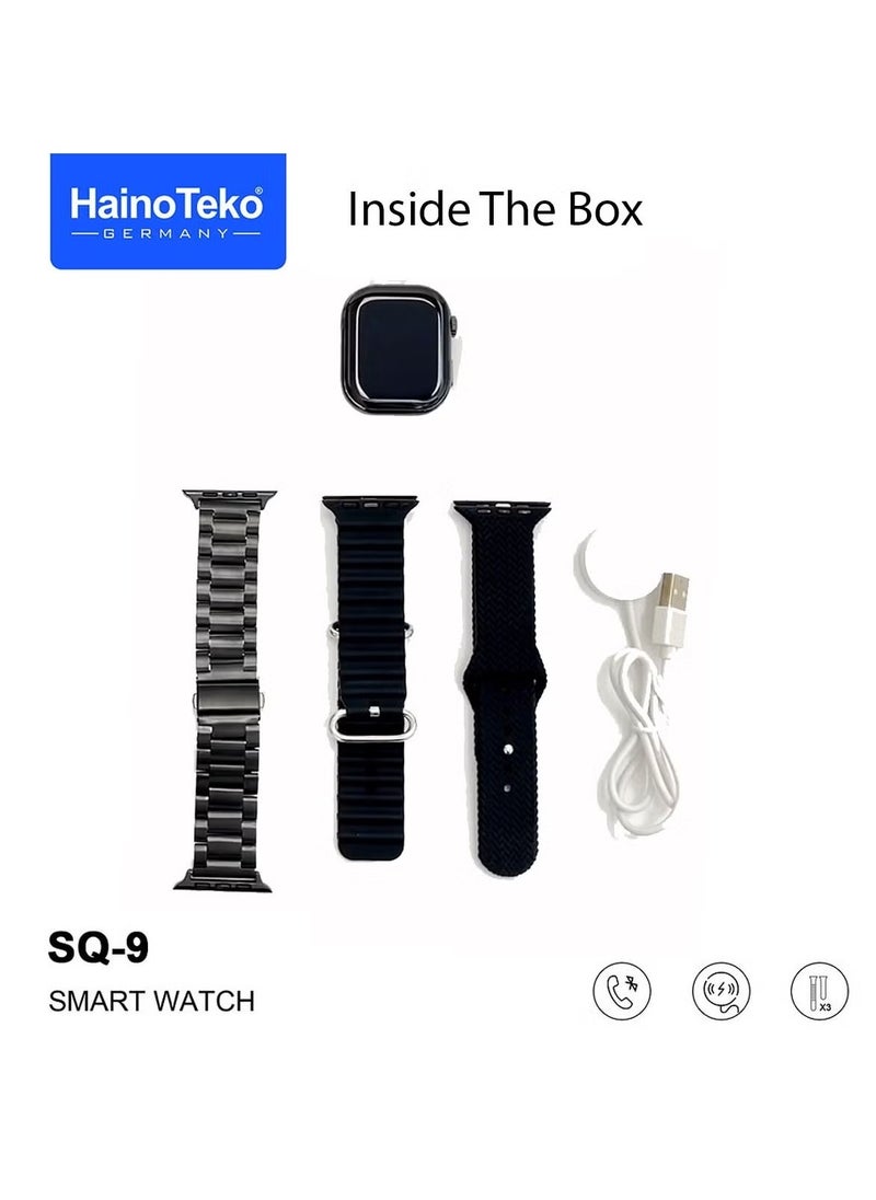 ماركة غير محددة - ساعة HainoTeko SQ-9 الذكية - شاشة AMOLED كاملة - شحن لاسلكي - 3 أحزمة - متوافقة مع أندرويد وiOS - Image 1