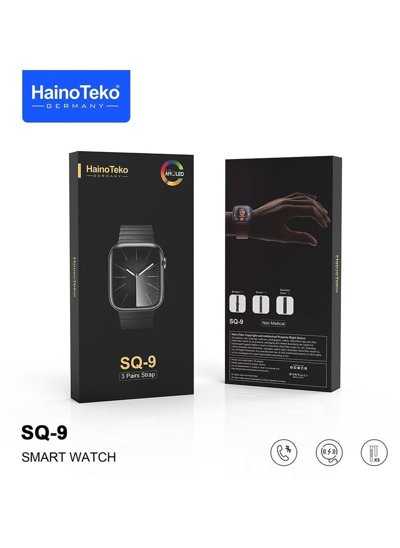 ماركة غير محددة - ساعة HainoTeko SQ-9 الذكية - شاشة AMOLED كاملة - شحن لاسلكي - 3 أحزمة - متوافقة مع أندرويد وiOS - Image 1
