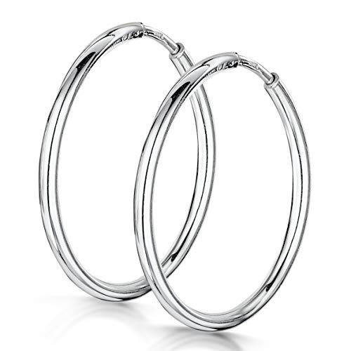 Amberta® 925 Sterling Silver Fine Circle Endless Hoops - Polished Round Sleeper Earrings Diameter Size: 20 30 40 60 75 mm (75mm) - Image 1